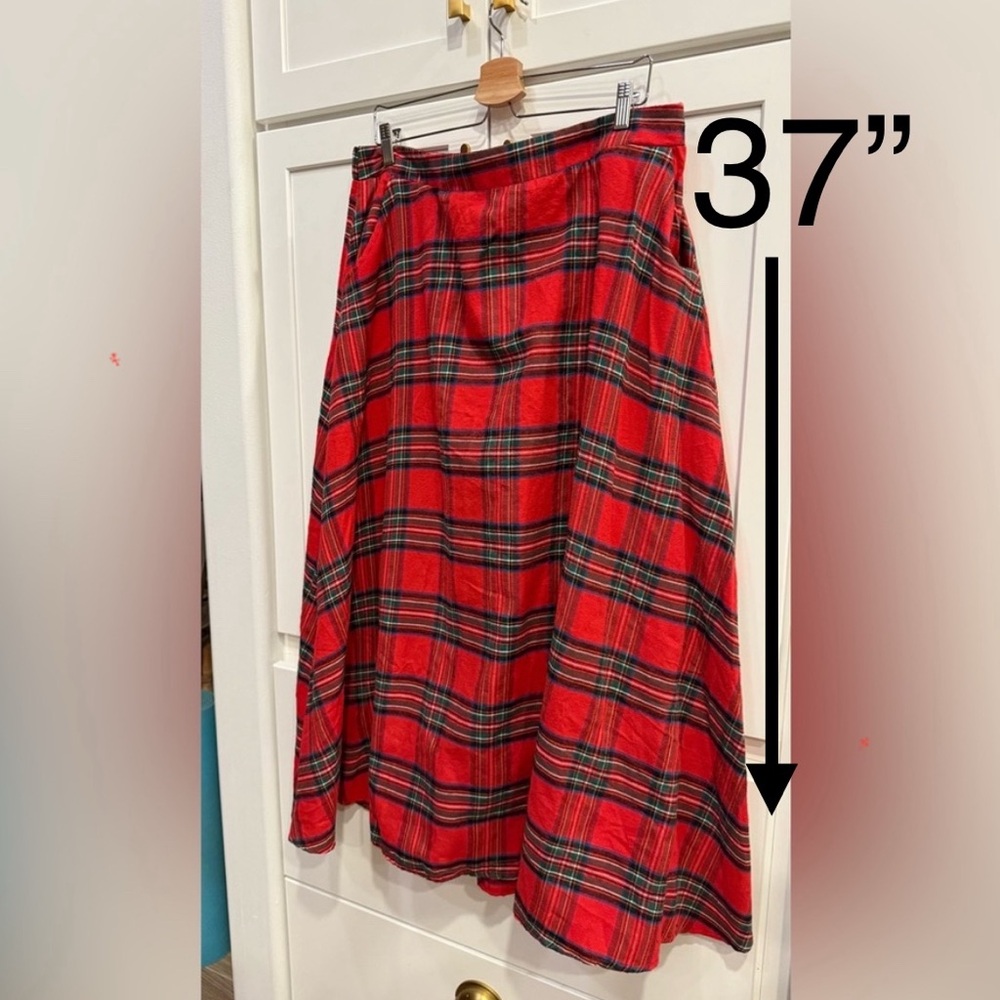 Plaid Red Tartan Maxi Full Skirt with pockets no name approx. size XL see meas. - Picture 1 of 10